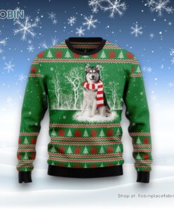 Alaskan Malamute Winter Tree Ugly Christmas Sweater, Christmas Gift For Dog Love