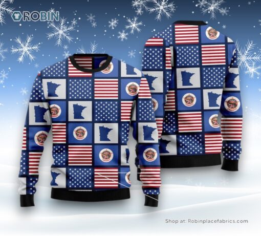Amazing Minnesota American Flag Ugly Christmas Sweater