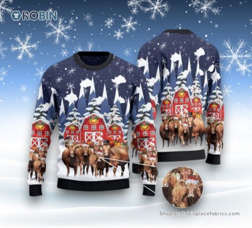 Angus Cattle Red Barn Farm Ugly Christmas Sweater For Men And Women, Farm Ugly Sweater