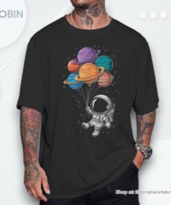 Astronaut Holding Planet Balloons Floating In Space Shirt
