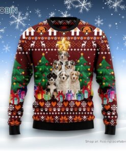 Australian Shepherd Pine Tree Ugly Christmas Sweater, Christmas Gift For Dog Love