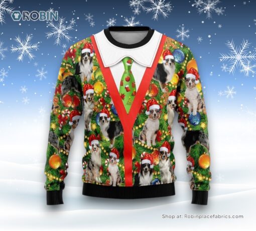 Australian Shepherd Xmas Pine Ugly Christmas Sweater, Christmas Gift For Dog Love
