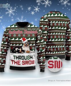 Australian Shepherds Through The Snow Christmas Ugly Sweater, Christmas Gift For Dog Love