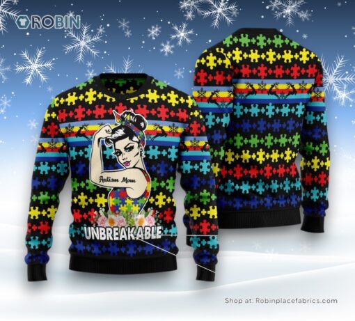 Autism Mom Unbreakable Ugly Christmas Sweater