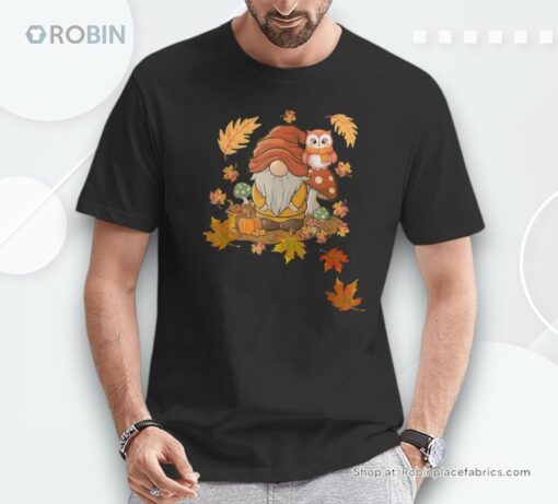 Autumn Season Leaves Owls And Cute Fall Gnome Shirt