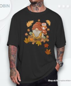 Autumn Season Leaves Owls And Cute Fall Gnome Shirt