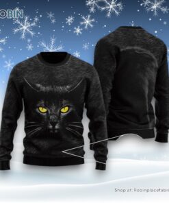 Awesome Black Cat Ugly Christmas Sweater, Christmas Gift For Cat Love