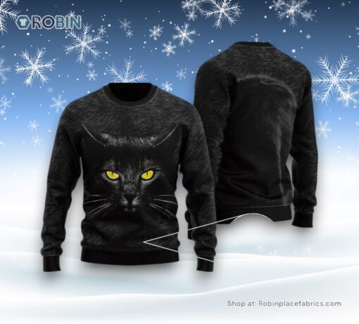 Awesome Black Cat Ugly Christmas Sweater, Christmas Gift For Cat Love