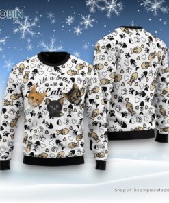 Awesome Cat Sweater Life Is Better With Cats Ugly Christmas Sweater, Christmas Gift For Cat Love