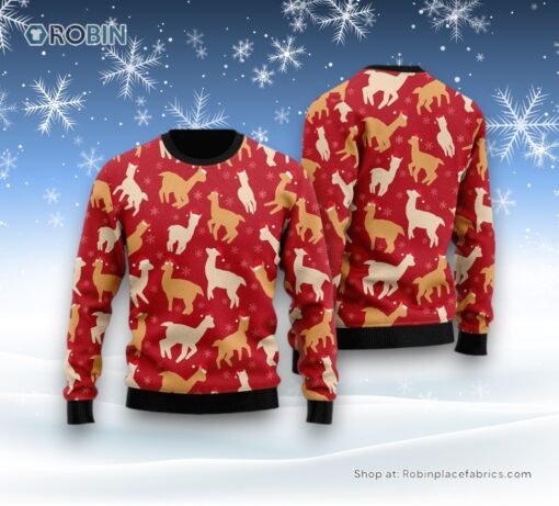 Awesome Llamas Red Ugly Christmas Sweatshirt, Sweater For Men And Women, Farm Ugly Sweater