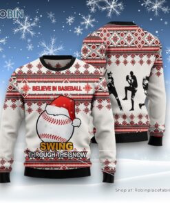 Baseball Santa Hat Ugly Christmas Sweater