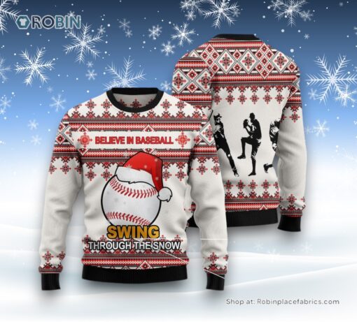 Baseball Santa Hat Ugly Christmas Sweater