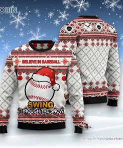 Baseball Swing Through Snow Ugly Christmas Sweater