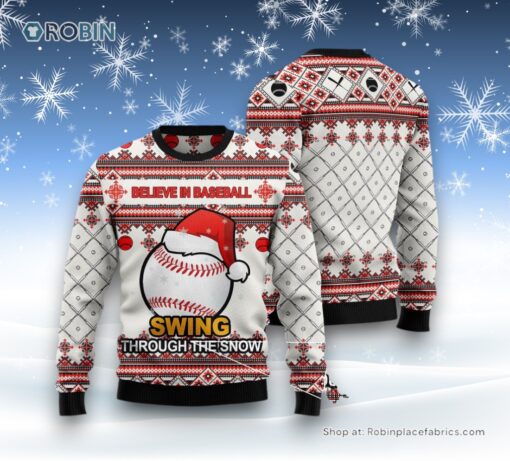 Baseball Swing Through Snow Ugly Christmas Sweater