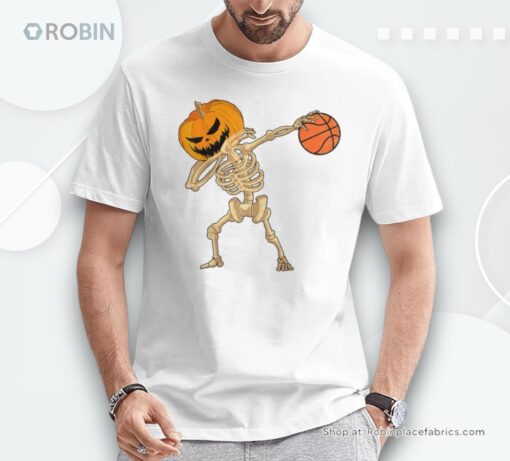 Basketball Dabbing Skeleton Boys Halloween Basketball Shirt
