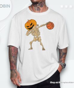 Basketball Dabbing Skeleton Boys Halloween Basketball Shirt