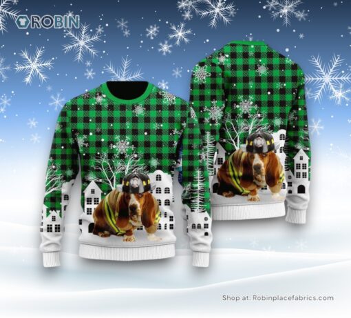 Basset Hound Costume Firefighter In Christmas City Ugly Christmas Sweater, Christmas Gift For Dog Love