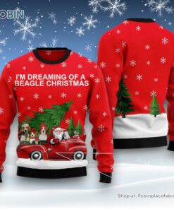Beagle And Red Truck Ugly Christmas Sweater
