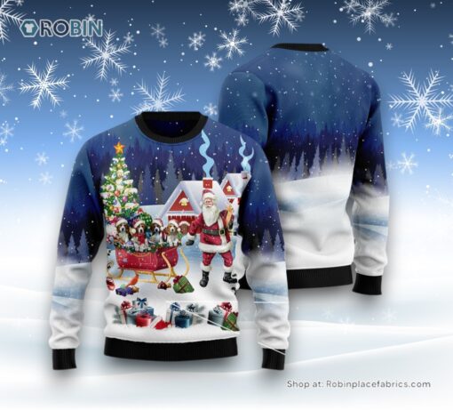 Beagle Santa Sled Ugly Christmas Sweatshirt, Sweater