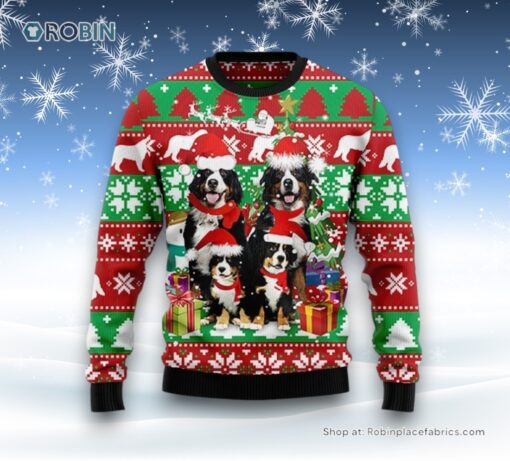 Bernese Mountain Dog Family Ugly Christmas Sweater, Christmas Gift For Dog Love