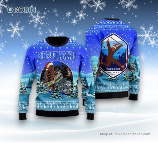 Bigfoot Area Motobike Ugly Christmas Sweatshirt, Sweater, Ugly Sweater For Men And Women