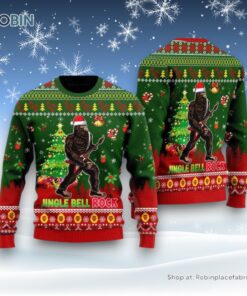 Bigfoot Playing Guitar Jingle Bell Rock Ugly Christmas Sweater, Ugly Sweater For Men And Women