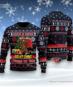 Bigfoot Squats Through The Snow Ugly Christmas Sweater, Ugly Sweater For Men And Women