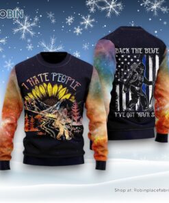 Bigfoot Sunflower I Hate People Camping Ugly Christmas Sweater, Ugly Sweater For Men And Women