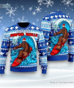 Bigfoot Surfing Swells Ugly Christmas Sweater, Ugly Sweater For Men And Women Bigfoot Surfing Swells Ugly Christmas Sweater, Ugly Sweater For Men And Women