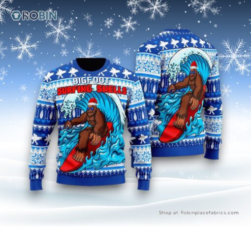 Bigfoot Surfing Swells Ugly Christmas Sweater, Ugly Sweater For Men And Women