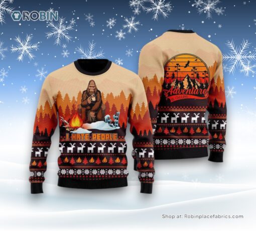 Bigfoot Sweater, I Hate People Vintage Ugly Christmas Sweatshirt, Sweater, Ugly Sweater For Men And Women