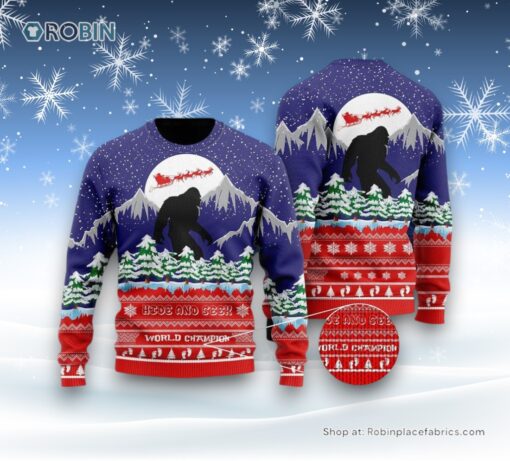 Bigfoot Sweater, World Champion Ugly Christmas Sweatshirt, Sweater, Ugly Sweater For Men And Women