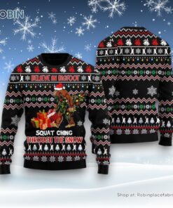 Bigfoot Ugly Sweater, Believe In Bigfoot Squat Ugly Christmas Sweater, Ugly Sweater For Men And Women