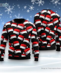 Black Cat & Santa Hat Ugly Christmas Sweater, Christmas Gift For Cat Love