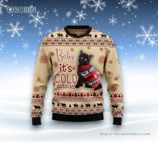 Black Cat Baby Ugly Christmas Sweater, Christmas Gift For Cat Love
