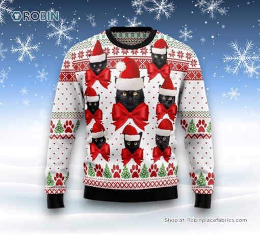 Black Cat Ball Ugly Christmas Sweater, Christmas Gift For Cat Love