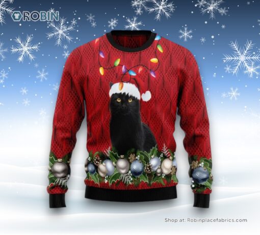 Black Cat Christmas Beauty Ugly Christmas Sweater, Christmas Gift For Cat Love