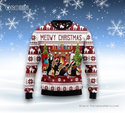 Black Cat Christmas Dancing Ugly Christmas Sweater, Christmas Gift For Cat Love