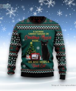 Black Cat Christmas Movie Ugly Christmas Sweater, Christmas Gift For Cat Love
