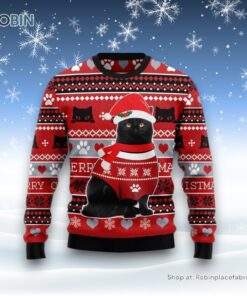 Black Cat Christmas Pattern Ugly Christmas Sweatshirt, Sweater, Christmas Gift For Cat Love