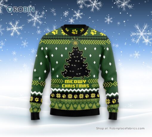 Black Cat Christmas Tree Funny Family Ugly Christmas Sweatshirt, Sweater, Christmas Gift For Cat Love