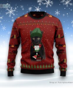 Black Cat Coffee Ugly Christmas Sweater, Christmas Gift For Cat Love Black Cat Coffee Ugly Christmas Sweater, Christmas Gift For Cat Love