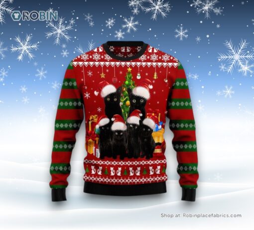 Black Cat Family Christmas Ugly Christmas Sweater, Christmas Gift For Cat Love