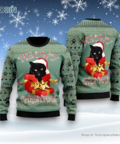 Black Cat Gift Sweater Meowy Christmas Ugly Christmas Sweater, Christmas Gift For Cat Love