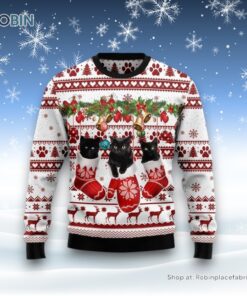Black Cat Gloves Merry Christmas Funny Family Ugly Christmas Sweater, Christmas Gift For Cat Love