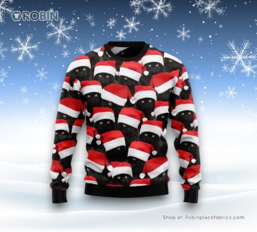Black Cat Group Ugly Christmas Sweater, Christmas Gift For Cat Love