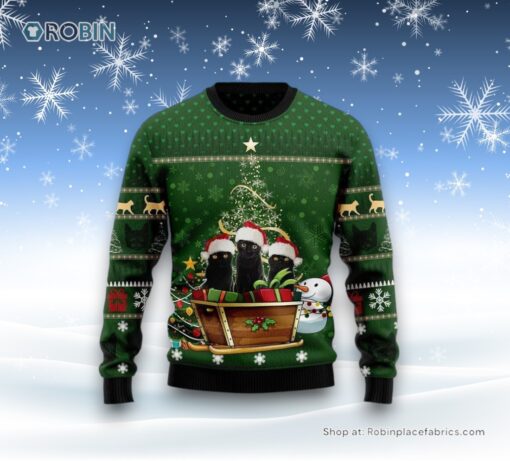 Black Cat Group Xmas Funny Family Ugly Christmas Sweatshirt, Sweater, Christmas Gift For Cat Love