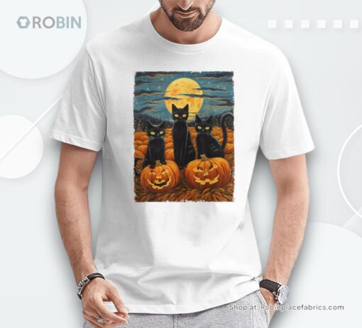 Black Cat Halloween Cat Lovers Starry Night Cat Van Gogh Cat Shirt