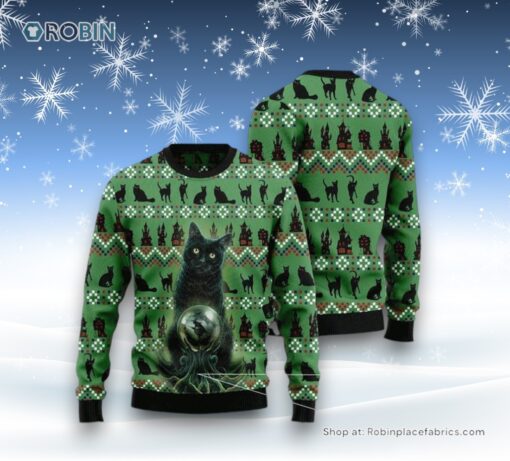 Black Cat Halloween Ugly Christmas Sweater, Christmas Gift For Cat Love