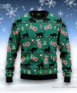 Black Cat Ho Ho Ho Ugly Christmas Sweater, Christmas Gift For Cat Love